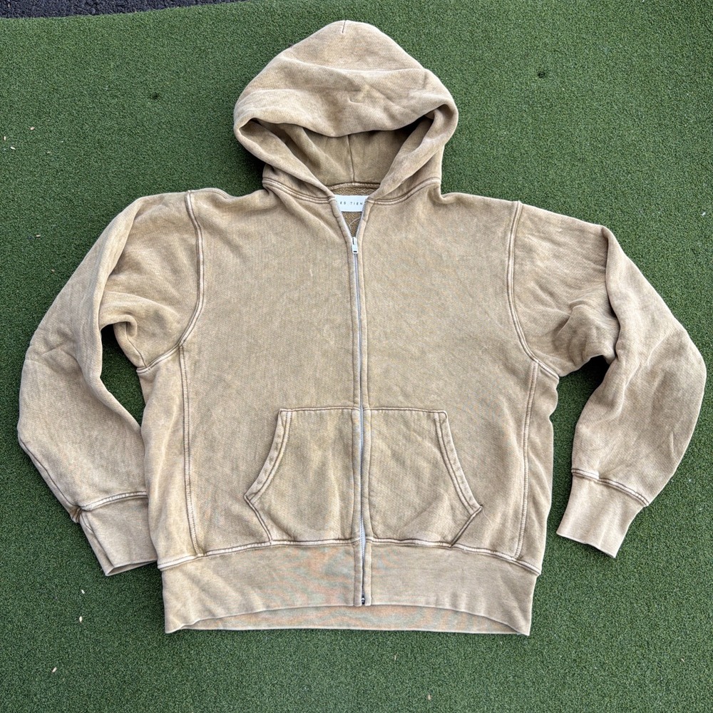 Les Tien Sand Heavyweight Fleece Zip Up Hoodie Medium Men's Made In USA